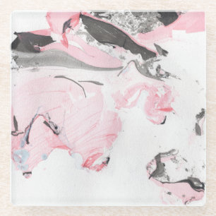 Pink Black Marble: Hand Drawn Glass Coaster
