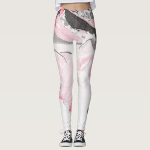 Pink Black Marble: Hand Drawn Leggings