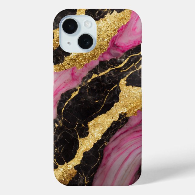 Pink Black Marble Pattern with Gold Case-Mate iPhone Case (Back)