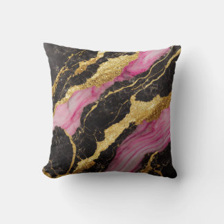 Pink Black Marble Pattern with Gold Cushion