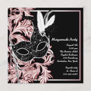 Pink Black Mask Pink Black Masquerade Party Invitation