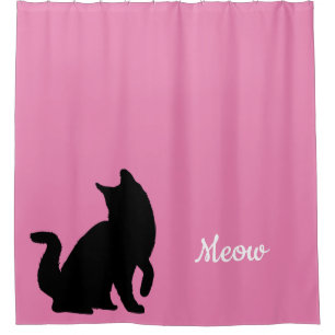 Pink Black Meow Cat  Shower Curtain