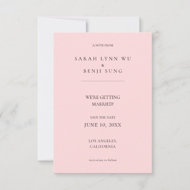 Pink & Black Minimalist Modern 2 V2 Save The Date (Front)