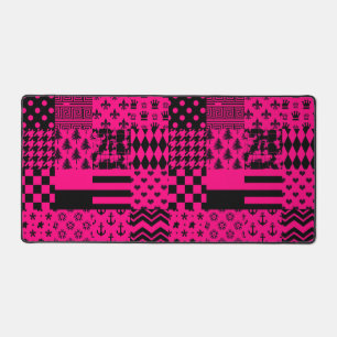 Pink Black Mixed Patterns Patchwork Design Desk Mat