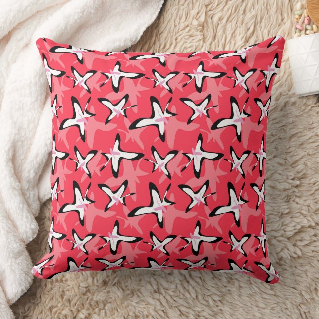 Pink black modern abstract flowers  cushion (Blanket)
