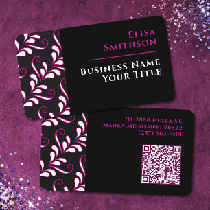 Pink & Black Modern Elegant Girly Damask Pattern Business Card