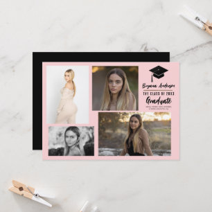 Pink Black Modern Graduation 4 Photo Announcement