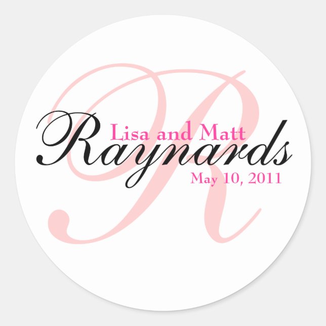 Pink Black Monogram Classic Round Sticker (Front)