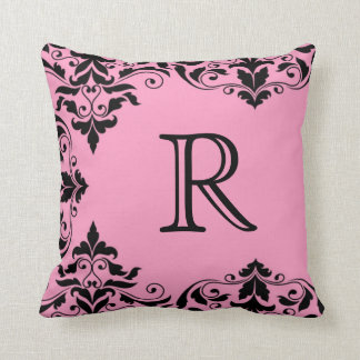 Pink & Black Monogram Damask Pillow