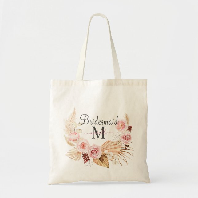Pink Black Monogram Initial Script Name  Tote Bag (Front)