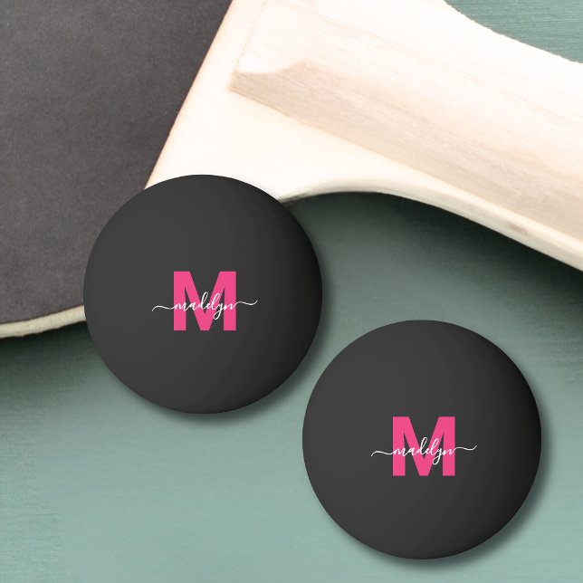 Pink Black Monogram Ping Pong Ball (Pink Black Monogram Initial Name Ping Pong Ball )