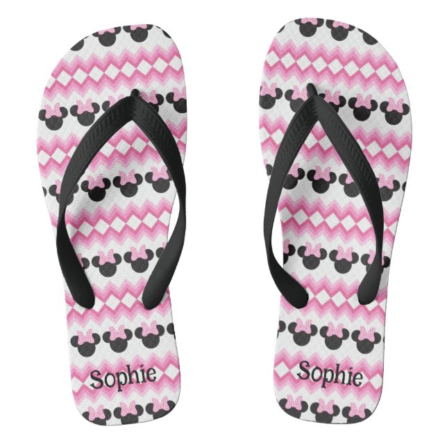 Pink & Black Mouse Ears   Jandals (Footbed)