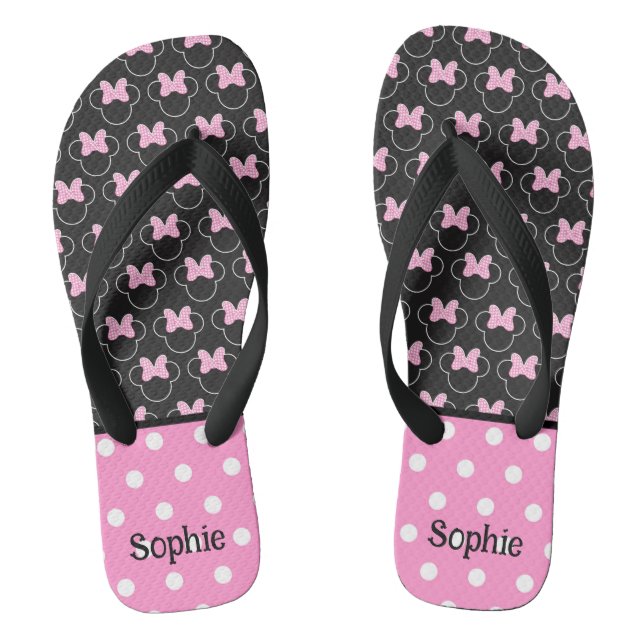 Pink & Black Mouse Ears   Jandals (Footbed)