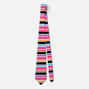 Pink Black Multi-coloured Colours Stripes Tie