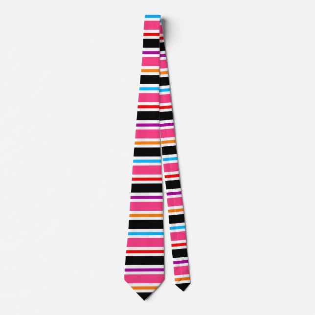 Pink Black Multi-coloured Colours Stripes Tie (Front)