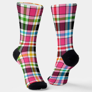 Pink Black Multicolour Flannel Plaid Tartan Socks