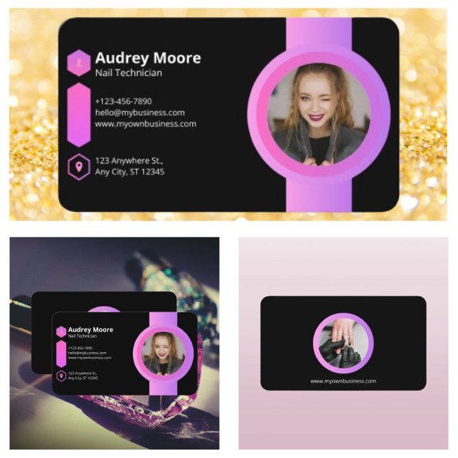 Pink & Black Nail Technician Business Card (Pink & Black Nail Technician Business Card)
