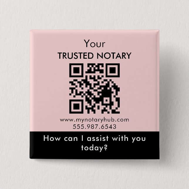 Pink Black Notary Branding with QR Code 15 Cm Square Badge (Front)