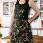 Pink Black One Line Artistic Drawing Pattern Name  Apron<br><div class="desc">Pink and beige on black one line artistic drawing pattern name apron. Add your name.</div>
