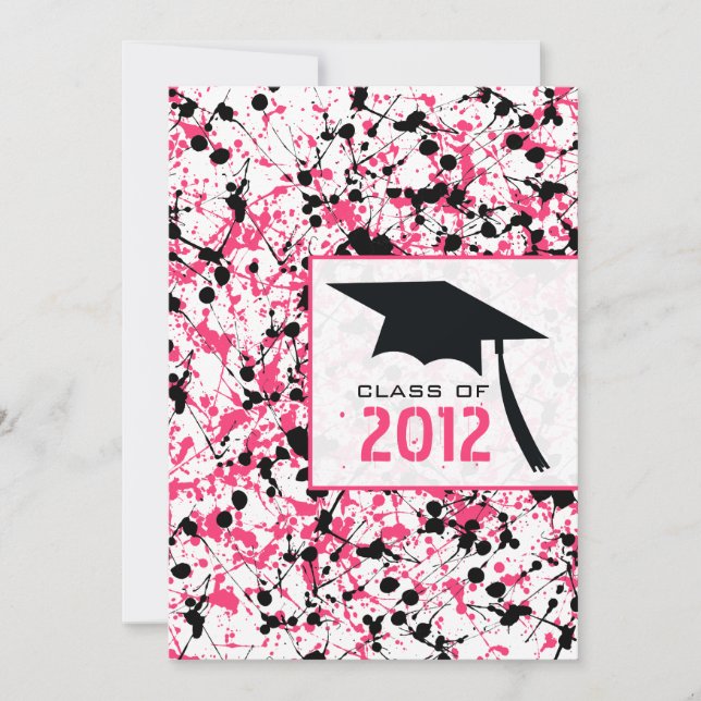 Pink & Black Paint Splatter 2012 Graduation Invitation (Front)
