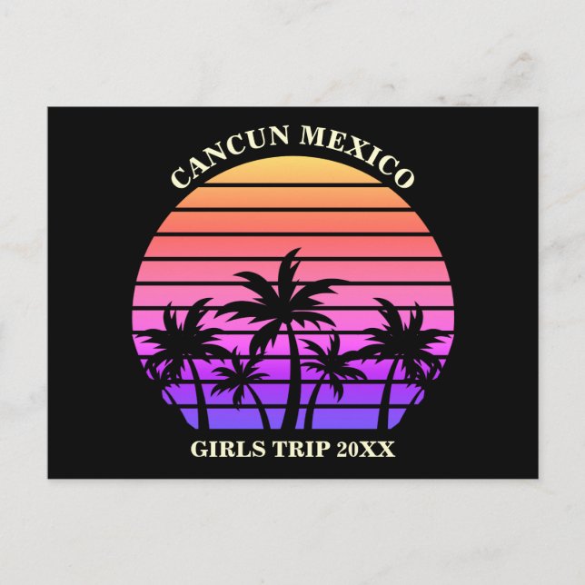 Pink Black Palm Trees Tropical Beach Vacation Postcard (Front)