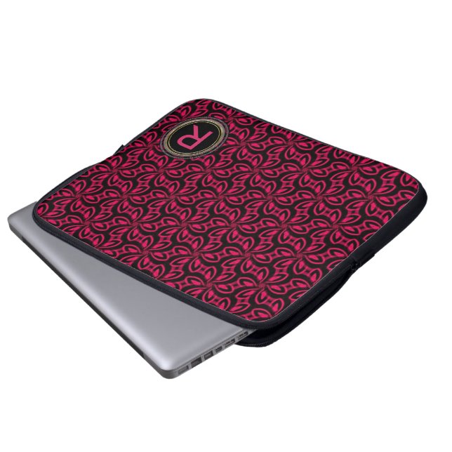 Pink Black Pattern Monogram Tablet Notebook Laptop Sleeve (Front Bottom)