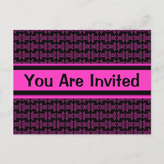 Pink black pattern party invitation postcard (Front)