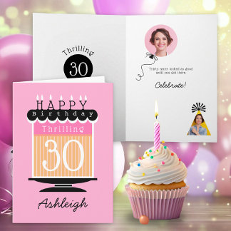 Pink Black Peach Cake Thrilling 30th Birthday Card