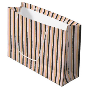 Pink Black Peach Stripes Birthday Large Gift Bag