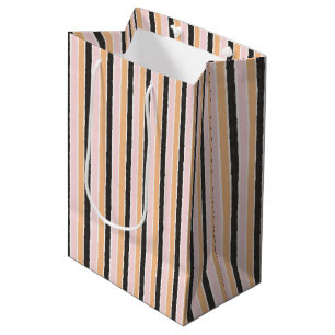 Pink Black Peach Stripes Birthday Medium Gift Bag