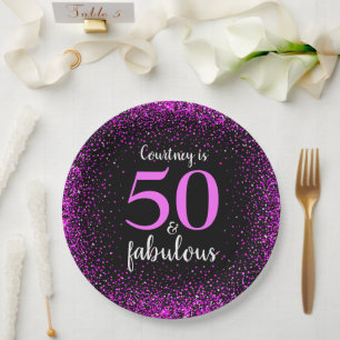 Pink & black personalised 50 and fabulous paper plate
