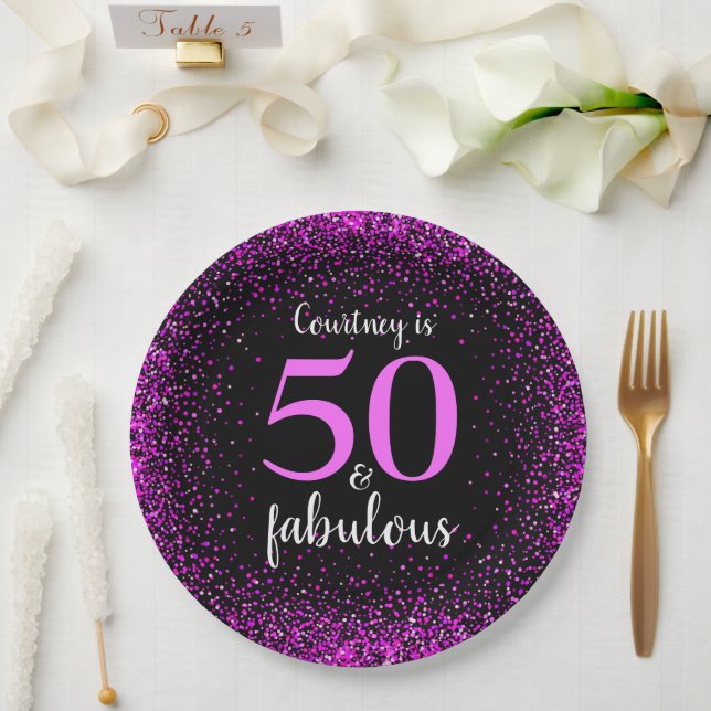 Pink & black personalised 50 and fabulous paper plate (Wedding)