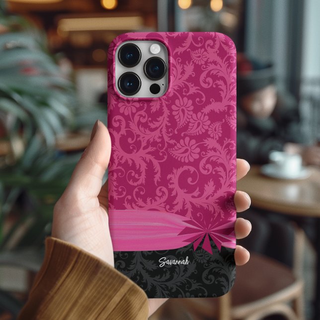 Pink & Black Personalised Damask iPhone Cover- Case-Mate iPhone Case (Creator Uploaded)