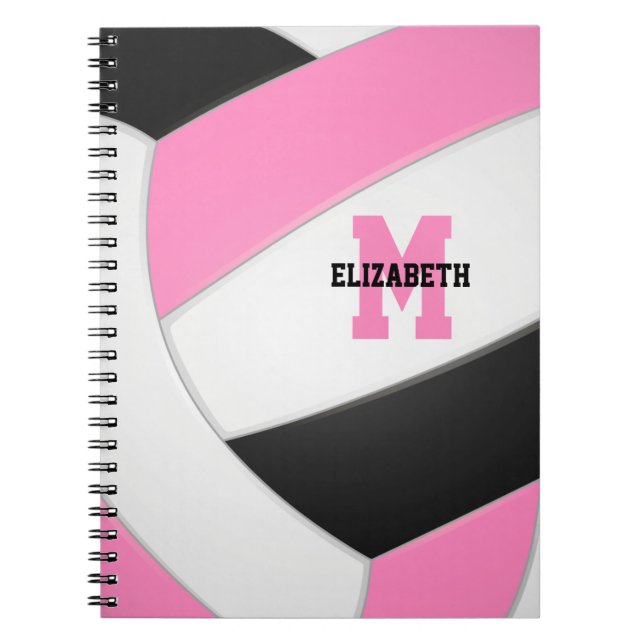 pink black personalised girly volleyball notebook (Front)