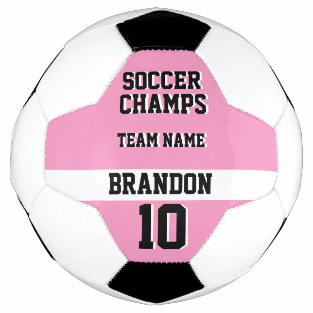 pink black personalised player soccer champs team  soccer ball (Front)