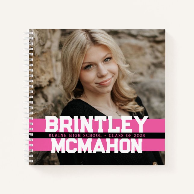 Pink & Black Photo Graduation Guestbook Notebook (Front)