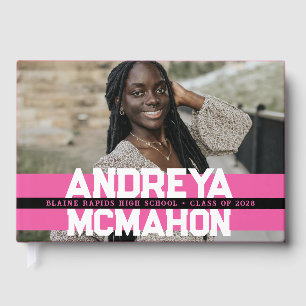 Pink & Black Photo Graduation Personalised Guest Book
