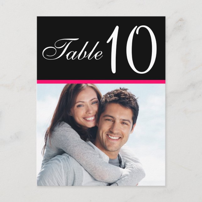 Pink Black Photo Wedding Table Number Cards (Front)