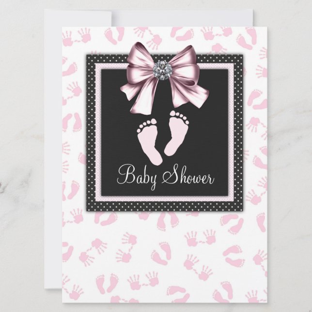 Pink Black Pink Footprints Baby Shower Invitation (Front)