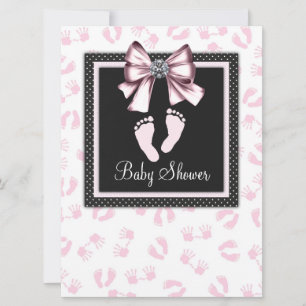 Pink Black Pink Footprints Baby Shower Invitation