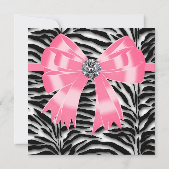 Pink Black Pink Zebra Party Invitation Template (Front)