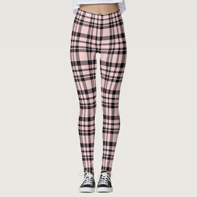 Pink Black Plaid Women Leggings (Front)