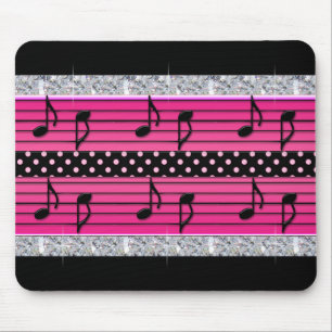 Pink & Black Polka Dot Diamonds & Musical Notes Mouse Pad