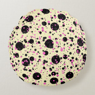 Pink & Black Polka Dot Glam Pattern Round Cushion