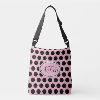 Pink Black Polka Dot Monogram Tote Bag