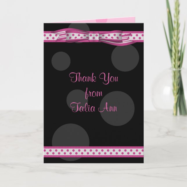 Pink Black Polka Dot Ribbon Bat Mitzvah Thank You (Front)