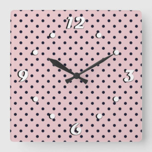 Pink black polka dot square wall clock
