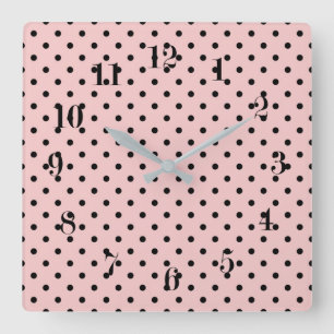 Pink black polka dot square wall clock