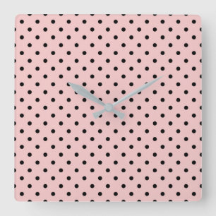 Pink black polka dot square wall clock
