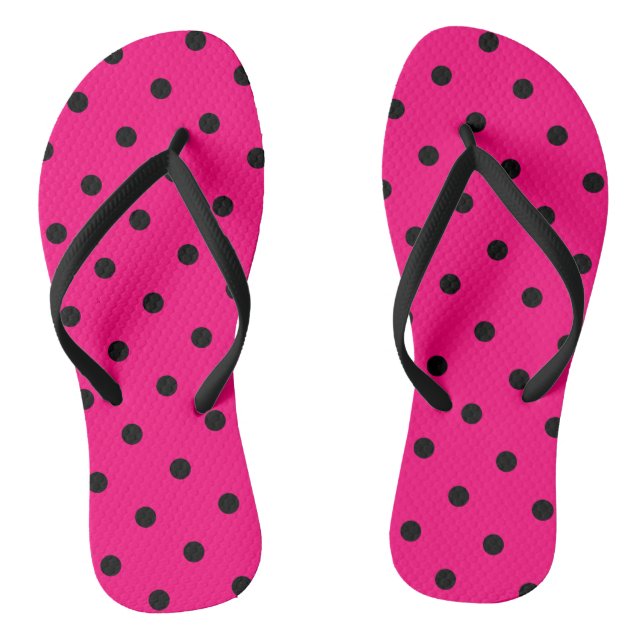 Pink/Black Polka Dots Flip Flops (Footbed)